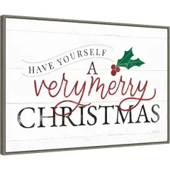 Vintage Christmas IV RG by Becky Thorns 33-in. W x 23-in. H. Canvas Wall Art Print Framed in Grey