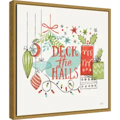 Deck the Halls Christmas Holly by Janelle Penner 16-in. W x 16-in. H. Canvas Wall Art Print Framed in Gold