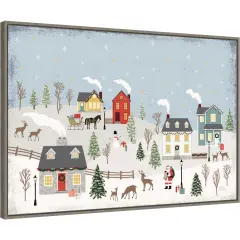 Christmas Village II Day by Laura Marshall 33-in. W x 23-in. H. Canvas Wall Art Print Framed in Grey