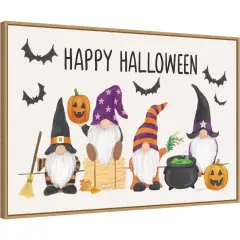 Halloween Gnomes I by Mary Urban 33-in. W x 23-in. H. Canvas Wall Art Print Framed in Natural