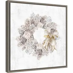Pinecone Wreath by PI Studio 16-in. W x 16-in. H. Canvas Wall Art Print Framed in Grey