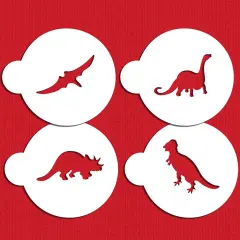 Dinosaur Cookie Stencil Set | C1048 by Designer Stencils | Cookie Decorating Tools | Baking Stencils for Royal Icing, Airbrush, Dusting Powder | Reusable Plastic Food Grade Stencil for Cookies | Easy to Use & Clean Cookie Stencil