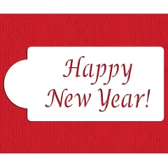 Happy New Year Cake Stencil | C090 by Designer Stencils | Cake Decorating Tools | Baking Stencils for Royal Icing, Airbrush, Dusting Powder | Reusable Plastic Food Grade Stencil for Cakes | Easy to Use & Clean Cake Stencil