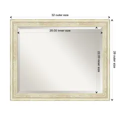 Beveled Wood Bathroom Wall Mirror, Country White Wash Frame