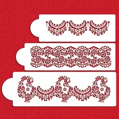 Alencon Lace Cake Stencil Set | C370 by Designer Stencils | Cake Decorating Tools | Baking Stencils for Royal Icing, Airbrush, Dusting Powder | Reusable Plastic Food Grade Stencil for Cakes | Easy to Use & Clean Cake Stencil