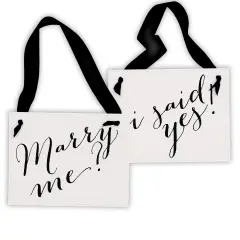 Ritzy Rose Engagement Sign - Black on 11x8in Ivory Linen Cardstock with Black Ribbon