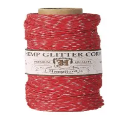 Hemptique 1mm #20 Metallic Hemp Cord Spools Jewelry Bracelet Making Crafting Scrapbooking Bookbinding Mixed Media Crocheting Macrame Gift Wrapping Red sparkle