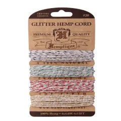 Hemptique 1mm #20 Variegated Metallic & Glitter Hemp Cord Card Set Eco Friendly Sustainable Naturally Grown Jewelry Bracelet Making Paper Crafting Scrapbooking Bookbinding Mixed Media Crocheting Macrame Seasonal Holiday Gift Wrapping Outdoor Garden Festive occasion