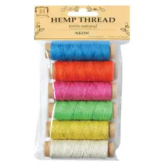Hemptique Hemp Thread 2-ply 6pc Mini Spool Bag Set Eco Friendly Sustainable Naturally Grown Jewelry Bracelet Making Paper Crafting Scrapbooking Bookbinding Mixed Media Crocheting Macrame Seasonal Holiday Gift Wrapping Outdoor Gardening Neon