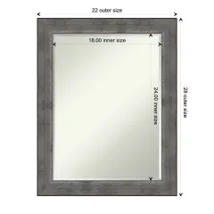 Beveled Wood Bathroom Wall Mirror, Forged Pewter Frame