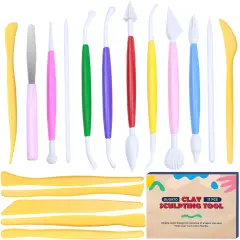 Clay Modeling Tools, 17pcs Plastic Ceramic Pottery Tool Set, Double-Head Design, Assorted Colors, for Shaping and Sculpting, Cake Decorating Supplies Kit for Beginners DIY Craft