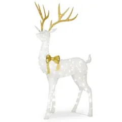 75" Crystal White Glitter Standing Buck, White Twinkle LED Lights