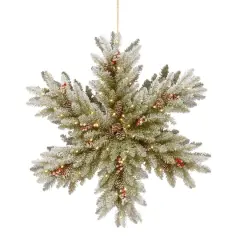 32" Snowy Dunhill&reg; Fir Double Sided Snowflake with Pine Cones, Red Berries & Warm White LED Lights