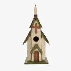 Glitzhome&reg; Distressed Wooden Church Birdhouse