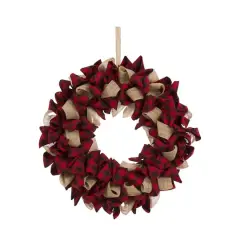 Glitzhome&reg; 19" Christmas Plaid Fabric Wreath