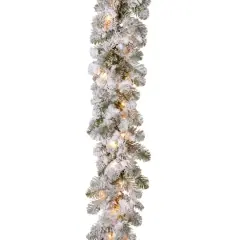9' x 12" Pre-lit Feel Real&reg; Snowy Camden Artificial Christmas Garland with 50 Clear Lights