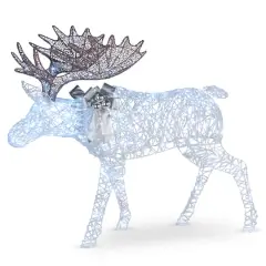 50" Glitter Moose Decoration, White Twinkling LED Lights