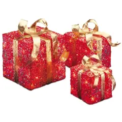 Red Sisal Gift Box Set with Clear Lights