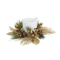 16" Golden Brown Ribbon Berry & Pine Cone Pillar Candle Ring