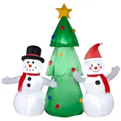 5ft. Airblown&reg; Inflatable Snowman Family Standing By Christmas Tree