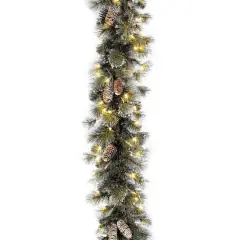 9' x 10" Pre-lit Glitter Artificial Christmas Pine Garland with Cones, Snowflakes and 100 Clear Lights