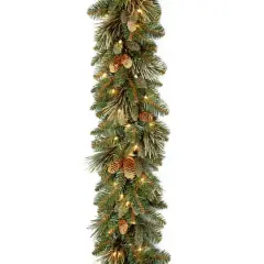 9' x 10" Pre-lit Carolina Pine Artificial Christmas Garland with Flocked Cones & 100 Battery Operated LED Lights