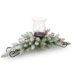 Dunhill&reg; Fir Candle Holder with Snow, Berries & Pinecone Centerpiece
