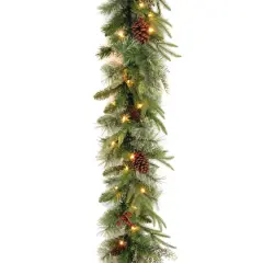 9&rsquo; x 10" Pre-lit "Feel-Real" Artificial Christmas Colonial Garland with Berries, Cones and 50 Clear Lights