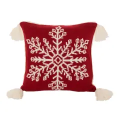 Glitzhome&reg; 18" Knitted Snowflake Red Pillow Cover with Tassels