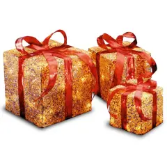 Holiday Gold & Red Sisal Gift Box Set Clear Lights