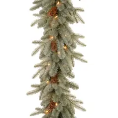 9' x 12" Pre-lit Feel Real&reg; Frosted Artic Spruce Artificial Christmas Garland with Cones & 50 Clear Lights