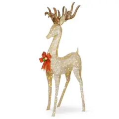 74" Champagne Standing Buck, White Twinkling LED Lights