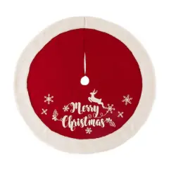 Glitzhome&reg; 48" Merry Christmas Fabric Christmas Tree Skirt