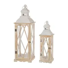 Glitzhome&reg; White Farmhouse Wood & Metal Lantern Set