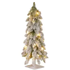 2ft. Pre-Lit Snowy Downswept Forestree With Metal Plate, Clear Lights