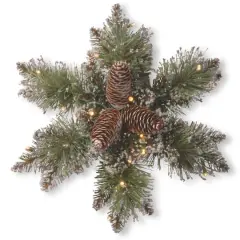 14" Glittery Bristle&reg; Pine Snowflake with Pine Cones & Warm White LED Lights