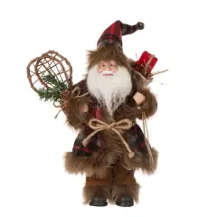 Glitzhome&reg; 12" Standing Plaid Santa Figurine Table Top Decoration