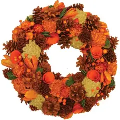 13" Unlit Autumn Harvest Hydrangea & Berry Artificial Wreath