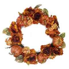 24" Floral & Harvest Pumpkin Wreath