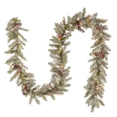 9' X 10" Pre-lit Dunhill&reg; Fir Artificial Christmas Garland with Snow, Red Berries, Cones and 50 Clear Lights