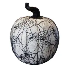 Spooky Lace-Covered Black Spider Web Halloween Tabletop Pumpkin