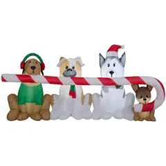 3.5ft. Airblown&reg; Inflatable Christmas Puppies Sharing a Big Candy Cane