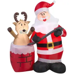 4ft. Airblown&reg; Inflatable Christmas Santa Claus with Reindeer Stuck in Chimney Scene