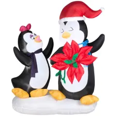 6ft. Airblown&reg; Inflatable Christmas Penguins with Flowers
