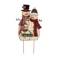 Glitzhome&reg; 30" Metal Christmas Snowman Family Yard Stake
