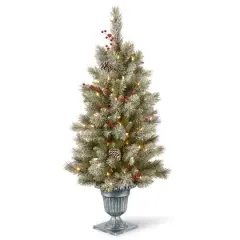 4ft. Pre-Lit Feel Real&reg; Snowy Bristle Berry Artificial Christmas Entrance Tree, Clear Lights