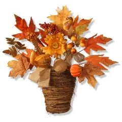 16" Pumpkins & Maple Leaves Wall Basket