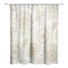 Large Sunflower Head Shower Curtain Gold and White