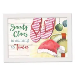 20" Sandy Claus is Coming Christmas White Framed Wall D&eacute;cor