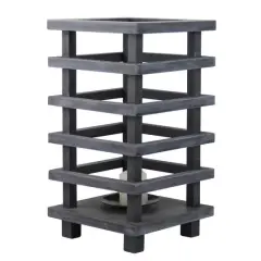 13" Gray Wooden Pagoda Tower Pillar Candle Holder